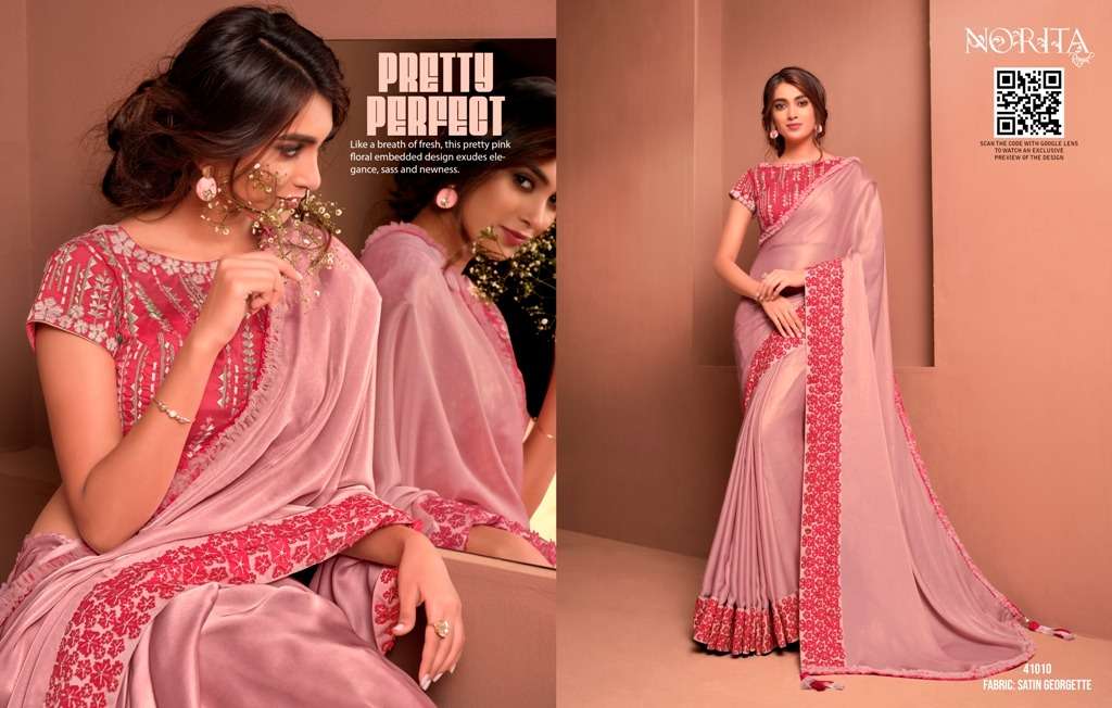 MODERN VIBES BY INDO VASTRA 41004 TO 41019 SERIES INDIAN TRADITIONAL WEAR COLLECTION BEAUTIFUL STYLISH FANCY COLORFUL PARTY WEAR & OCCASIONAL WEAR SATIN/SILK SAREES AT WHOLESALE PRICE