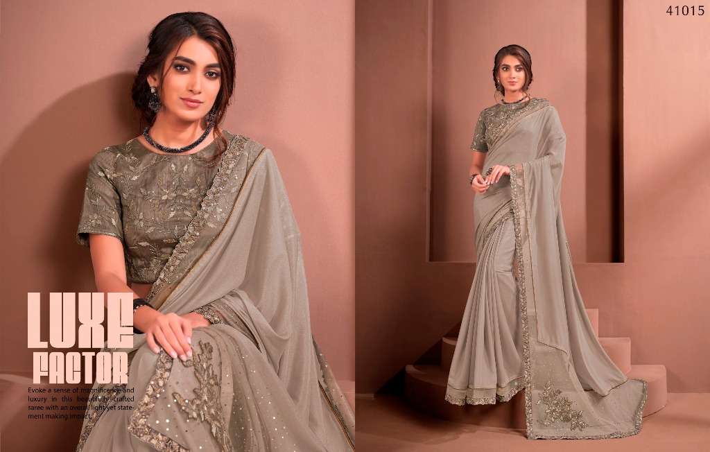 MODERN VIBES BY INDO VASTRA 41004 TO 41019 SERIES INDIAN TRADITIONAL WEAR COLLECTION BEAUTIFUL STYLISH FANCY COLORFUL PARTY WEAR & OCCASIONAL WEAR SATIN/SILK SAREES AT WHOLESALE PRICE
