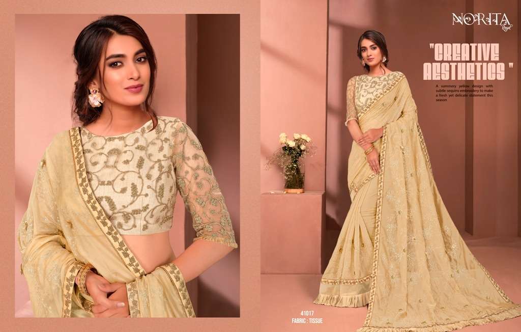 MODERN VIBES BY INDO VASTRA 41004 TO 41019 SERIES INDIAN TRADITIONAL WEAR COLLECTION BEAUTIFUL STYLISH FANCY COLORFUL PARTY WEAR & OCCASIONAL WEAR SATIN/SILK SAREES AT WHOLESALE PRICE