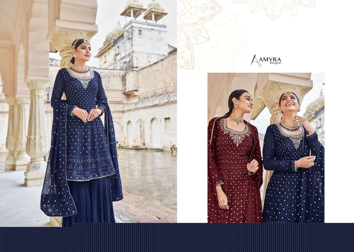Ruby By Amyra Designer 101 To 105 Series Beautiful Stylish Sharara Suits Fancy Colorful Casual Wear & Ethnic Wear & Ready To Wear Heavy Blooming Georgette Dresses At Wholesale Price