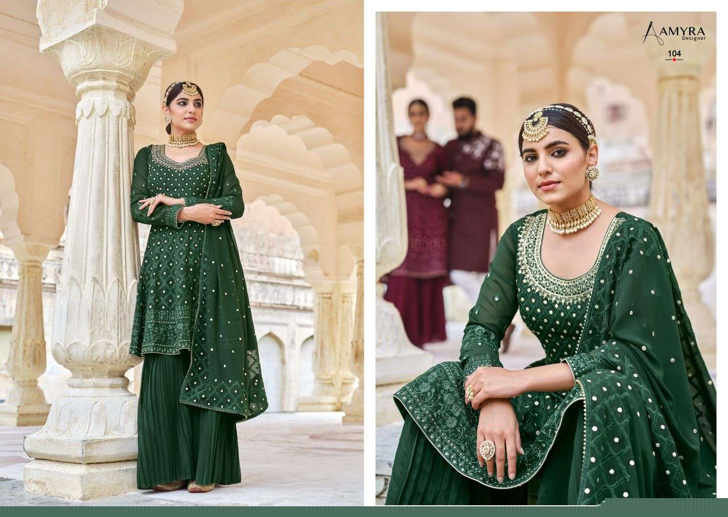 Ruby By Amyra Designer 101 To 105 Series Beautiful Stylish Sharara Suits Fancy Colorful Casual Wear & Ethnic Wear & Ready To Wear Heavy Blooming Georgette Dresses At Wholesale Price