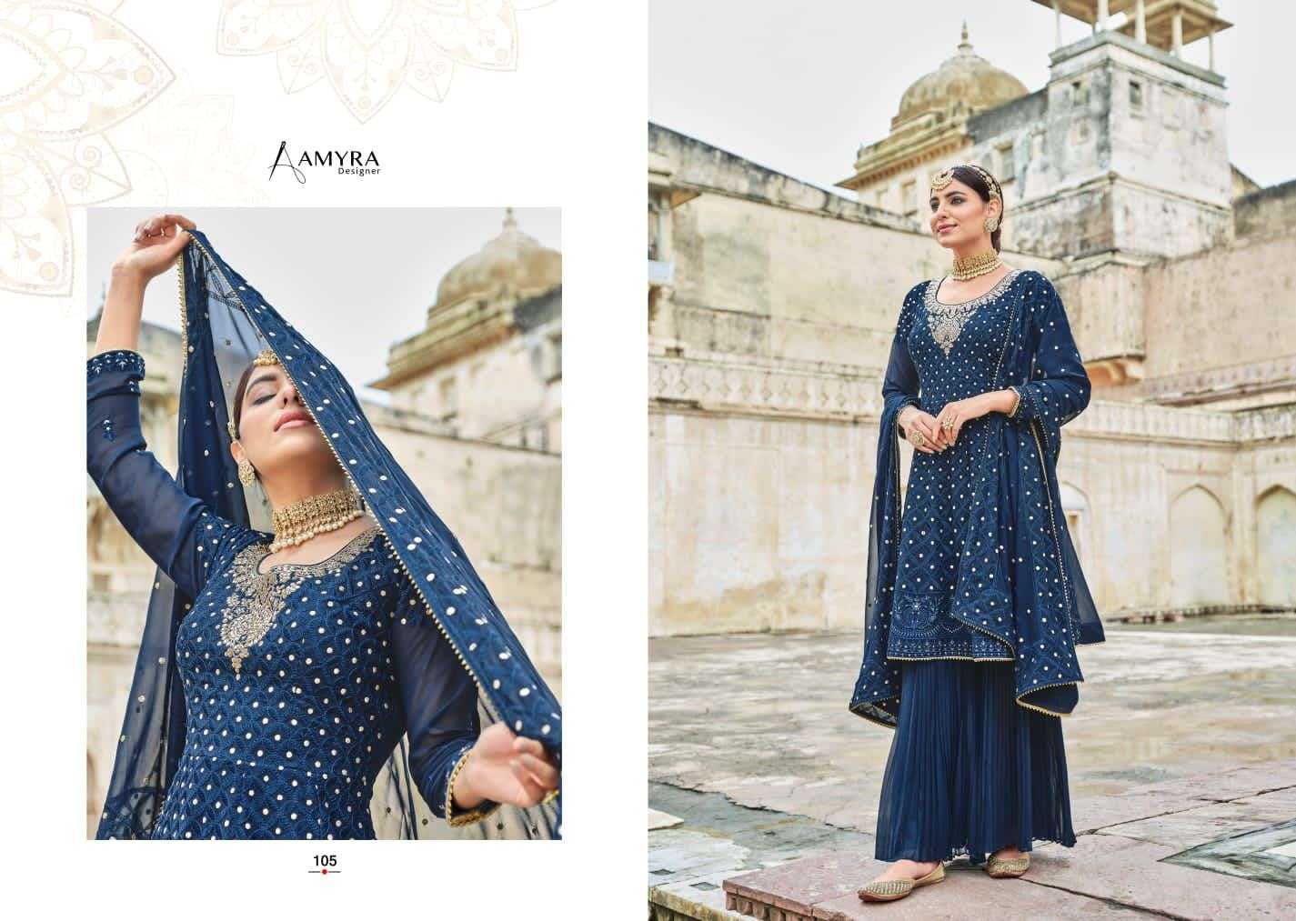 Ruby By Amyra Designer 101 To 105 Series Beautiful Stylish Sharara Suits Fancy Colorful Casual Wear & Ethnic Wear & Ready To Wear Heavy Blooming Georgette Dresses At Wholesale Price
