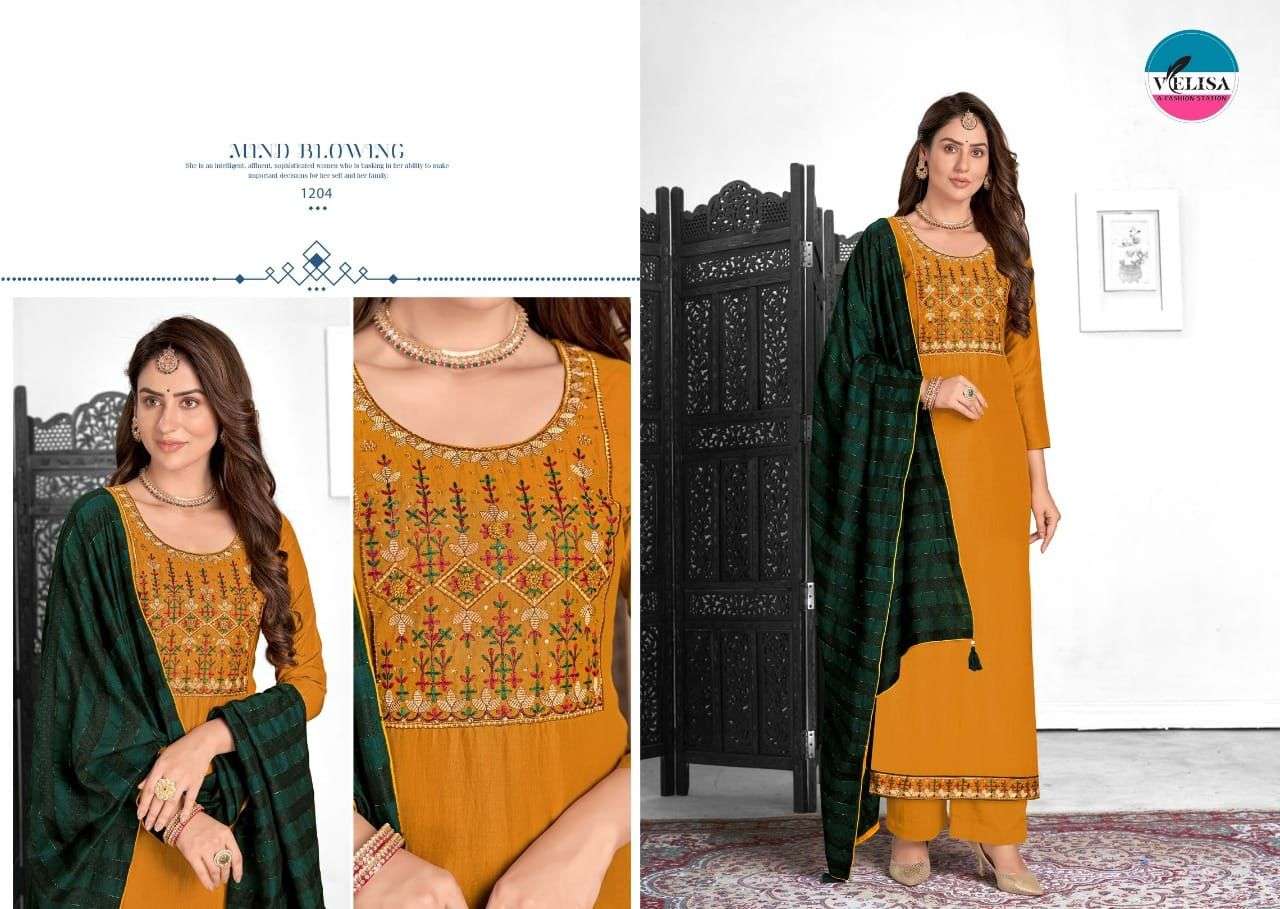 FALAK BY VELISA 1201 TO 1204 SERIES BEAUTIFUL SUITS COLORFUL STYLISH FANCY CASUAL WEAR & ETHNIC WEAR PARAMPARA SILK DRESSES AT WHOLESALE PRICE