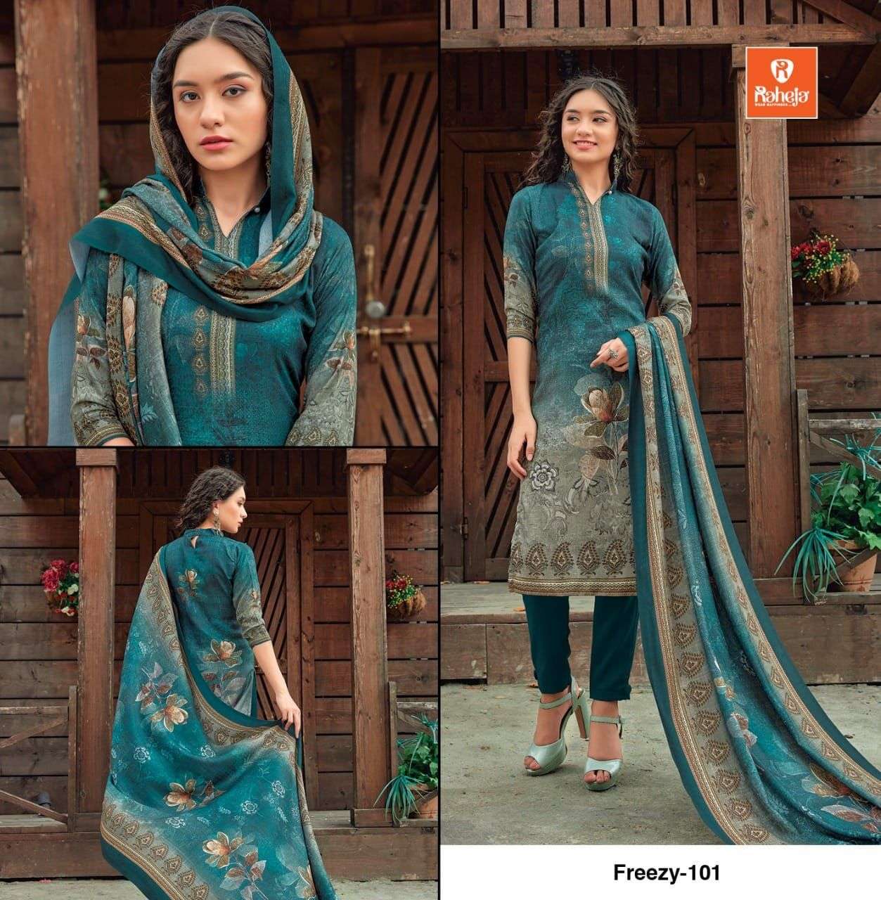 FREEZY BY RAHEJA 101 TO 109 SERIES BEAUTIFUL STYLISH SHARARA SUITS FANCY COLORFUL CASUAL WEAR & ETHNIC WEAR & READY TO WEAR PASHMINA DIGITAL PRINTED DRESSES AT WHOLESALE PRICE