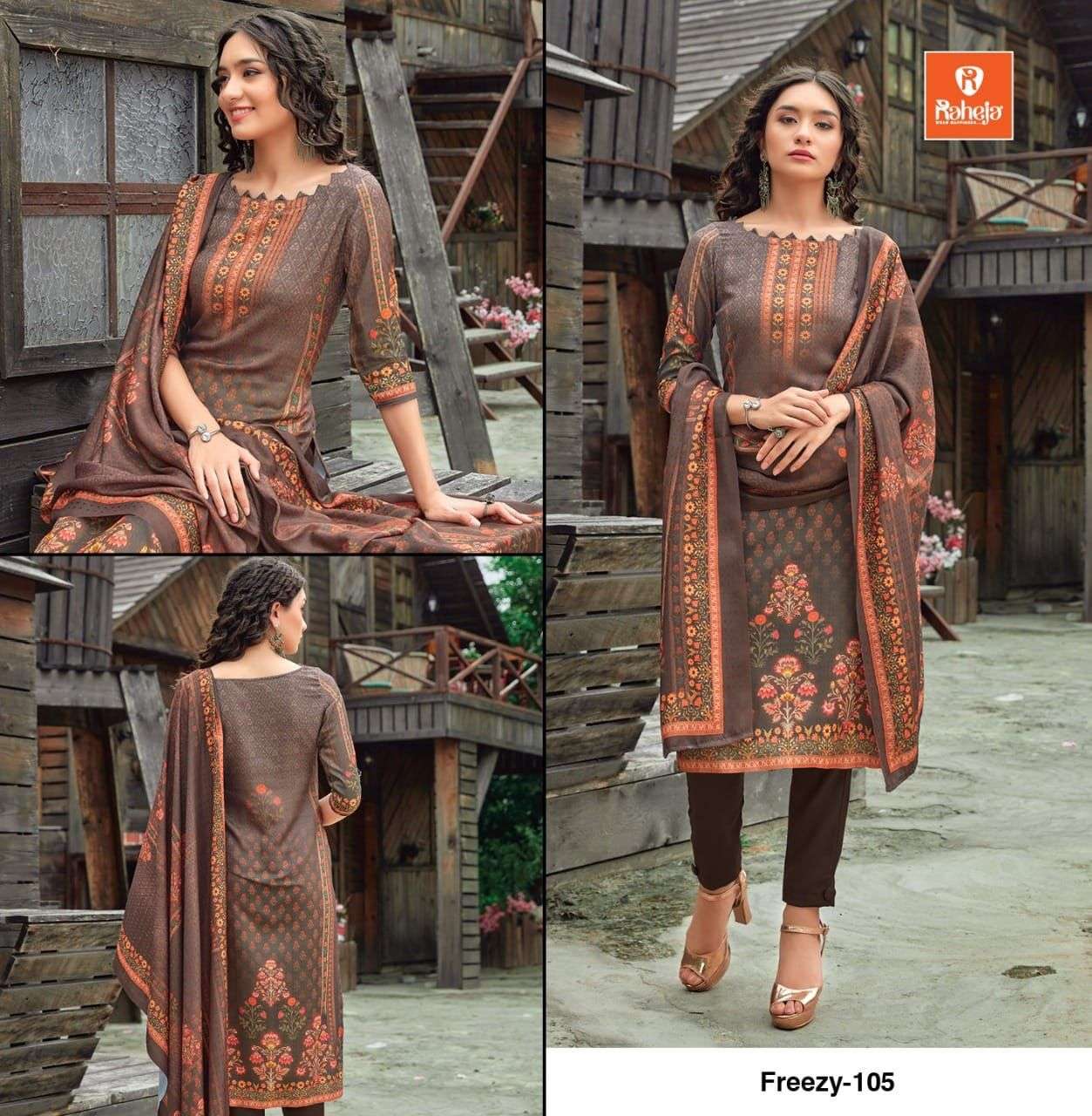 FREEZY BY RAHEJA 101 TO 109 SERIES BEAUTIFUL STYLISH SHARARA SUITS FANCY COLORFUL CASUAL WEAR & ETHNIC WEAR & READY TO WEAR PASHMINA DIGITAL PRINTED DRESSES AT WHOLESALE PRICE