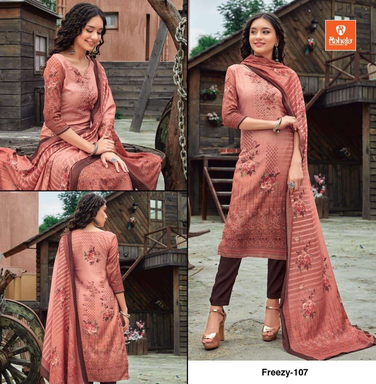 FREEZY BY RAHEJA 101 TO 109 SERIES BEAUTIFUL STYLISH SHARARA SUITS FANCY COLORFUL CASUAL WEAR & ETHNIC WEAR & READY TO WEAR PASHMINA DIGITAL PRINTED DRESSES AT WHOLESALE PRICE