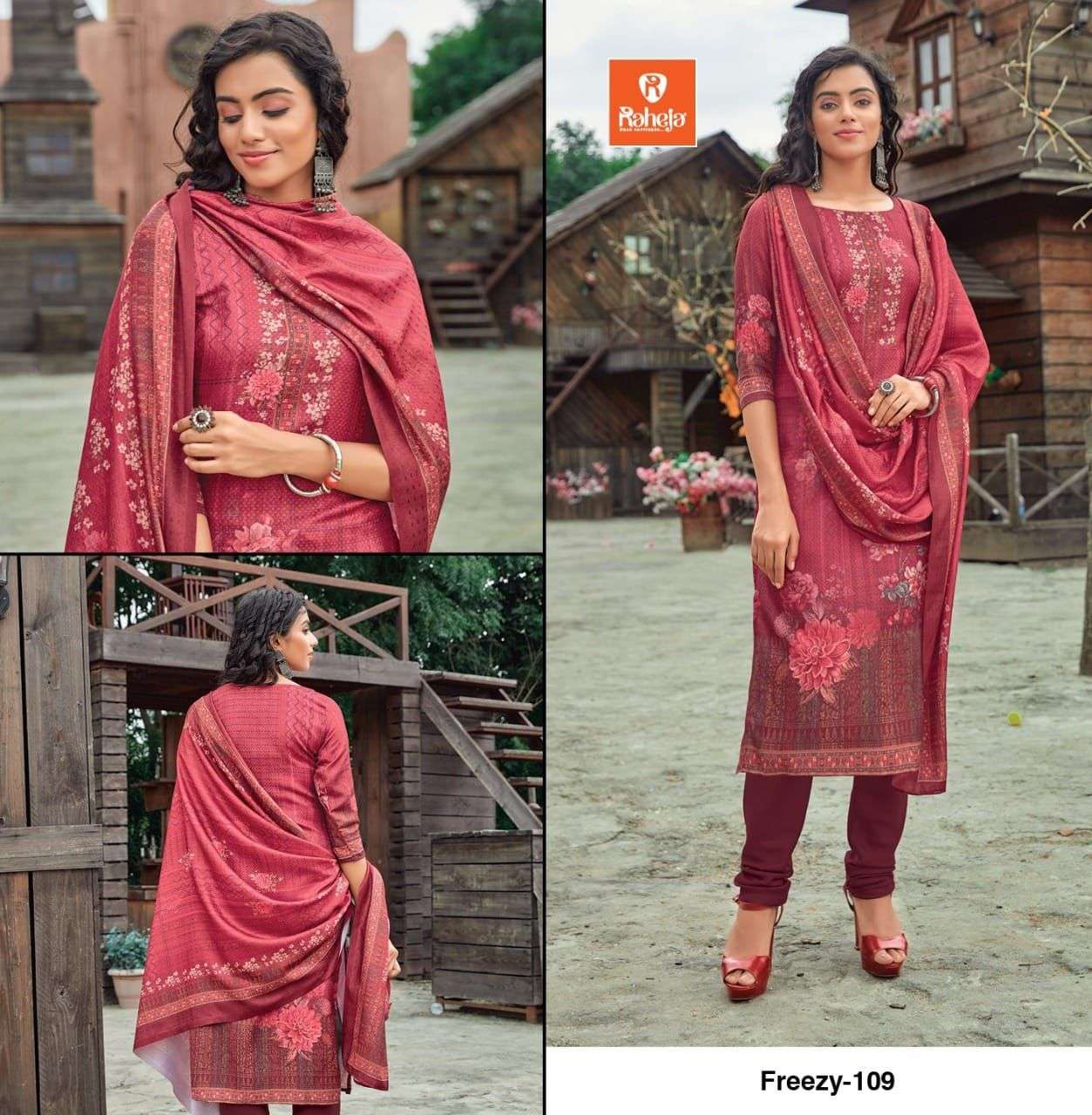 FREEZY BY RAHEJA 101 TO 109 SERIES BEAUTIFUL STYLISH SHARARA SUITS FANCY COLORFUL CASUAL WEAR & ETHNIC WEAR & READY TO WEAR PASHMINA DIGITAL PRINTED DRESSES AT WHOLESALE PRICE