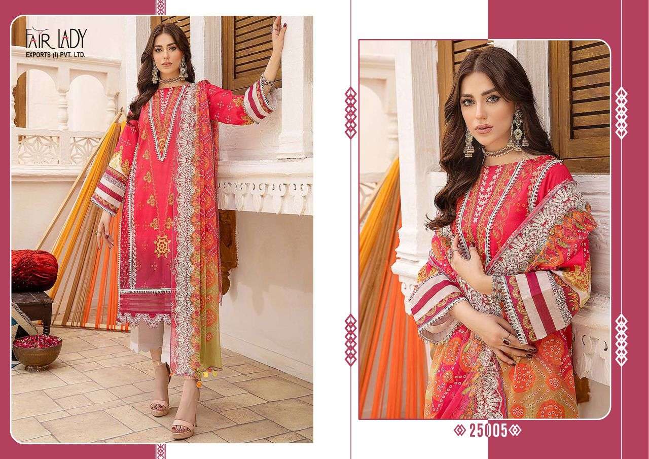 ANIIQ BY FAIR LADY 25001 TO 25005 SERIES DESIGNER PAKISTANI SUITS BEAUTIFUL STYLISH FANCY COLORFUL PARTY WEAR & OCCASIONAL WEAR LAWN COTTON DIGITAL PRINT EMBROIDERED DRESSES AT WHOLESALE PRICE