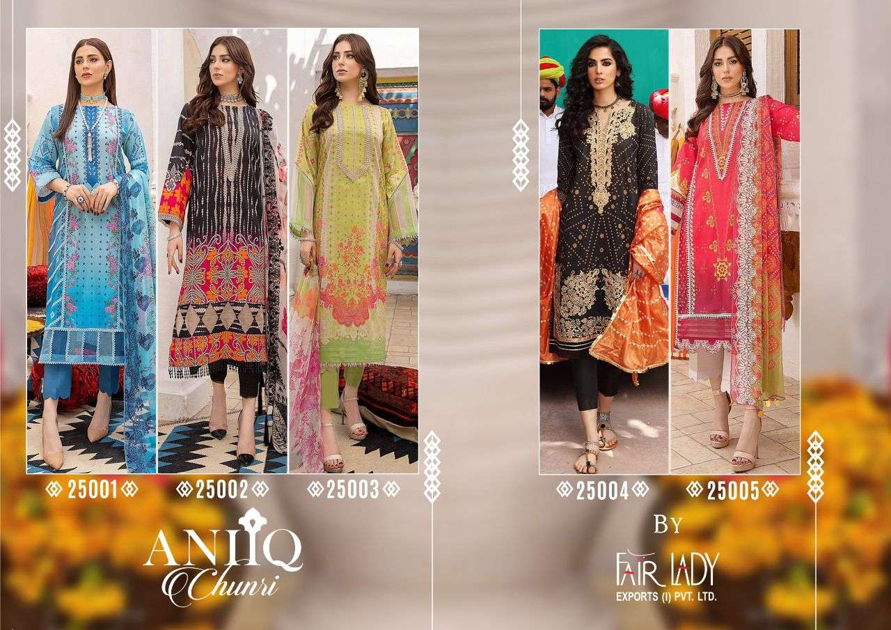 ANIIQ BY FAIR LADY 25001 TO 25005 SERIES DESIGNER PAKISTANI SUITS BEAUTIFUL STYLISH FANCY COLORFUL PARTY WEAR & OCCASIONAL WEAR LAWN COTTON DIGITAL PRINT EMBROIDERED DRESSES AT WHOLESALE PRICE