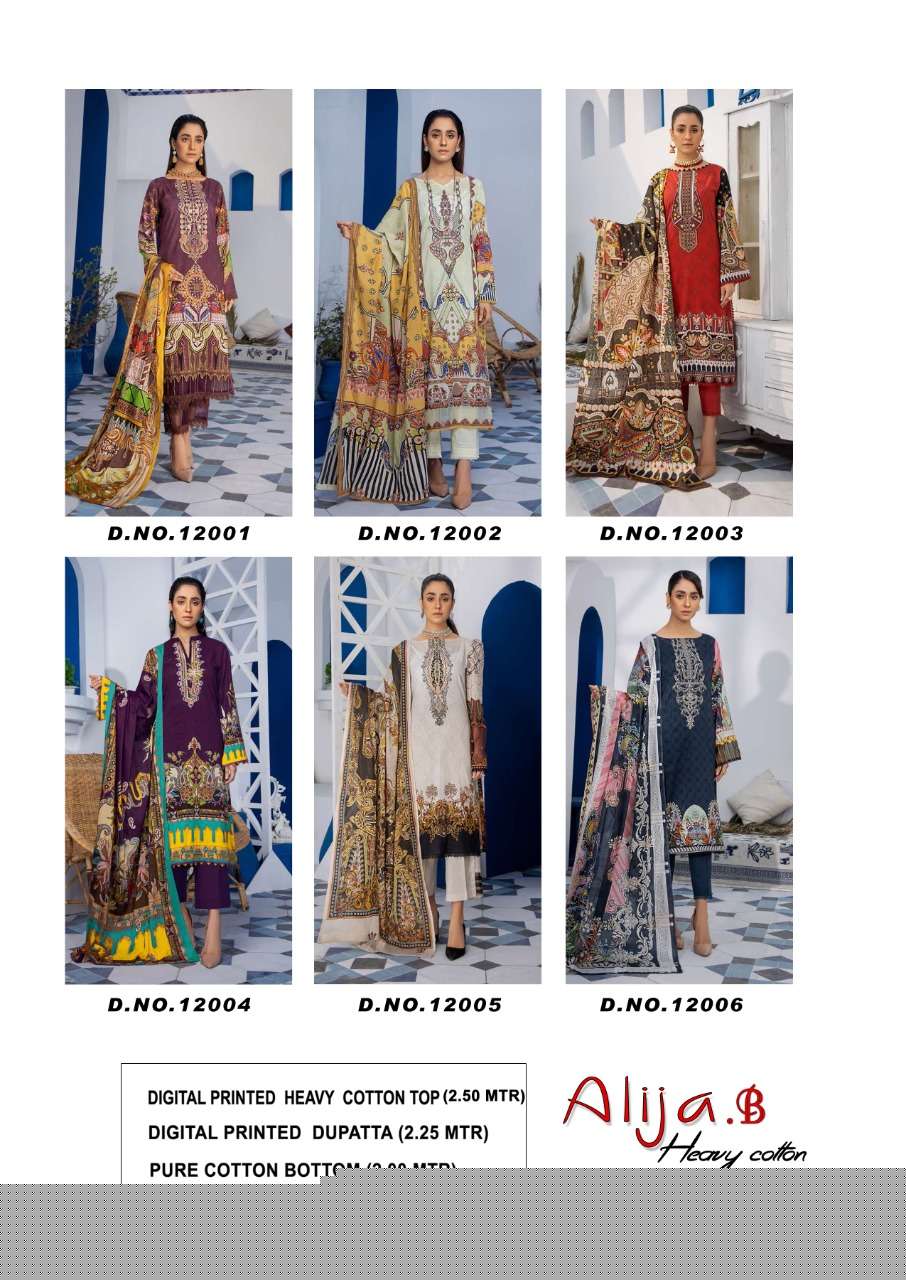 ALIJA.B VOL-12 BY KEVAL FAB 12001 TO 12006 SERIES BEAUTIFUL SUITS COLORFUL STYLISH FANCY CASUAL WEAR & ETHNIC WEAR HEAVY COTTON PRINT DRESSES AT WHOLESALE PRICE