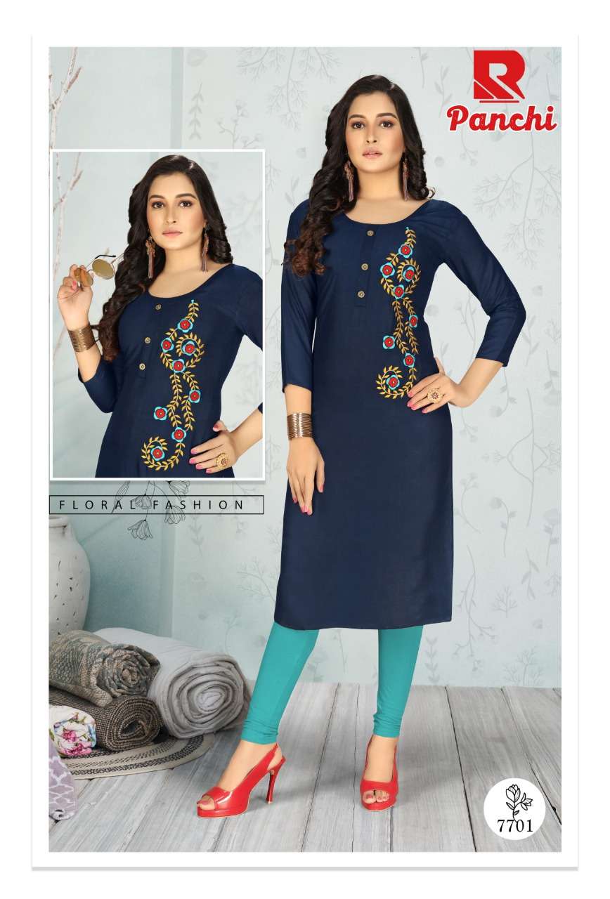 PANCHI BY RAASHI 7701 TO 7712 SERIES DESIGNER STYLISH FANCY COLORFUL BEAUTIFUL PARTY WEAR & ETHNIC WEAR COLLECTION RAYON EMBROIDERY KURTIS AT WHOLESALE PRICE