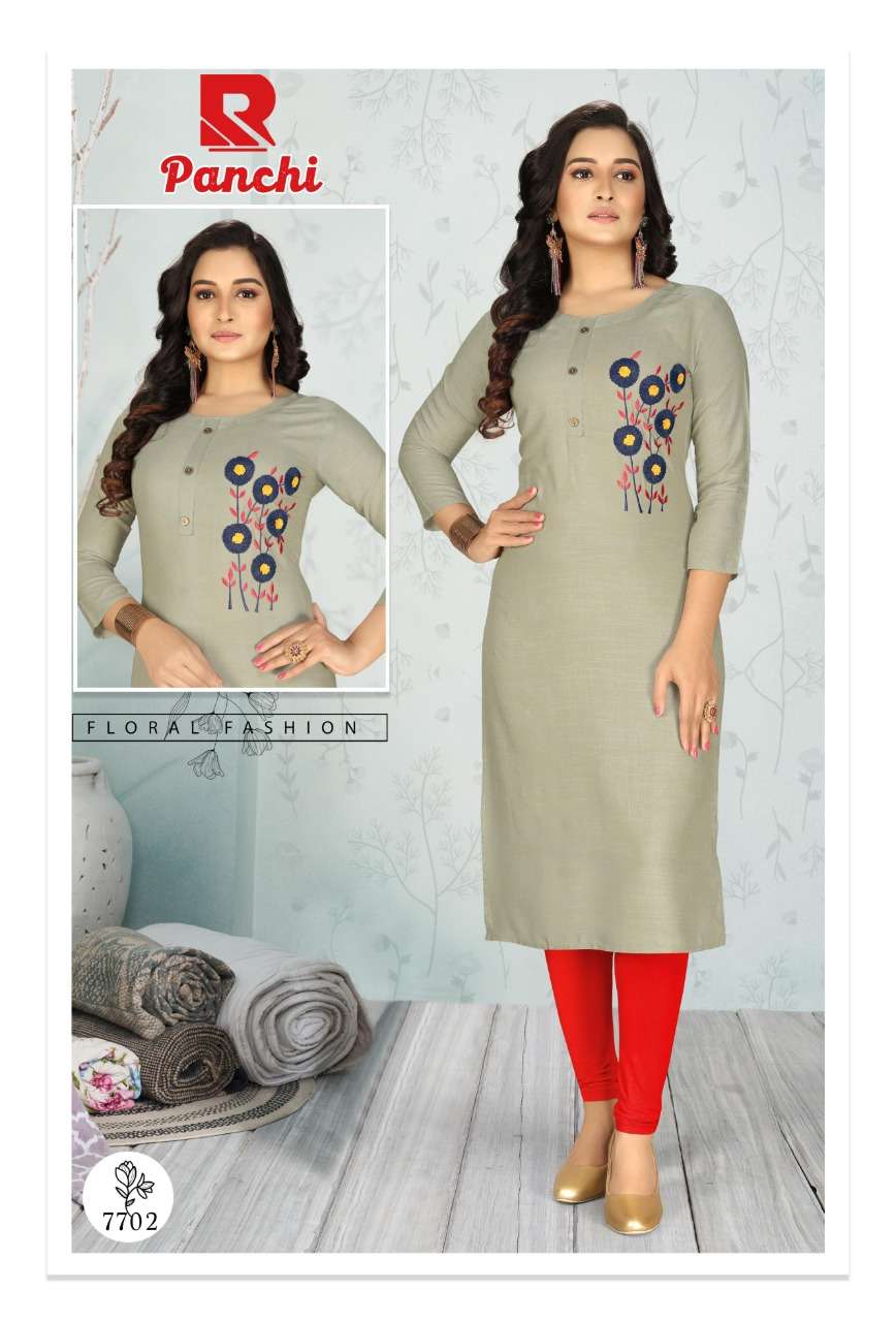 PANCHI BY RAASHI 7701 TO 7712 SERIES DESIGNER STYLISH FANCY COLORFUL BEAUTIFUL PARTY WEAR & ETHNIC WEAR COLLECTION RAYON EMBROIDERY KURTIS AT WHOLESALE PRICE