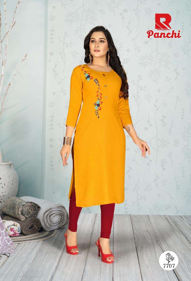 PANCHI BY RAASHI 7701 TO 7712 SERIES DESIGNER STYLISH FANCY COLORFUL BEAUTIFUL PARTY WEAR & ETHNIC WEAR COLLECTION RAYON EMBROIDERY KURTIS AT WHOLESALE PRICE