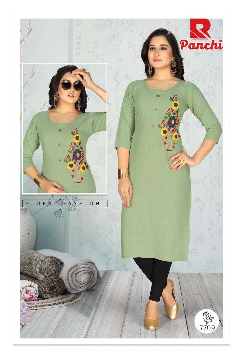 PANCHI BY RAASHI 7701 TO 7712 SERIES DESIGNER STYLISH FANCY COLORFUL BEAUTIFUL PARTY WEAR & ETHNIC WEAR COLLECTION RAYON EMBROIDERY KURTIS AT WHOLESALE PRICE
