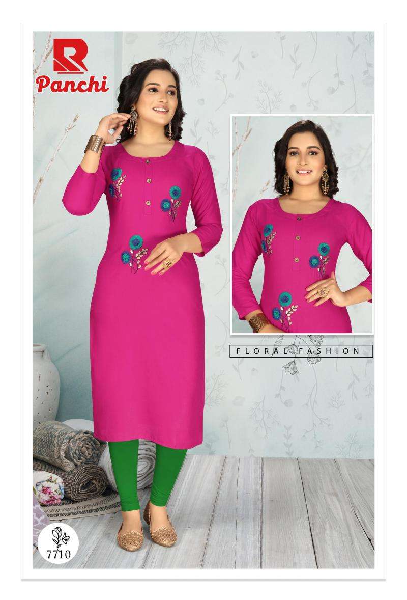 PANCHI BY RAASHI 7701 TO 7712 SERIES DESIGNER STYLISH FANCY COLORFUL BEAUTIFUL PARTY WEAR & ETHNIC WEAR COLLECTION RAYON EMBROIDERY KURTIS AT WHOLESALE PRICE