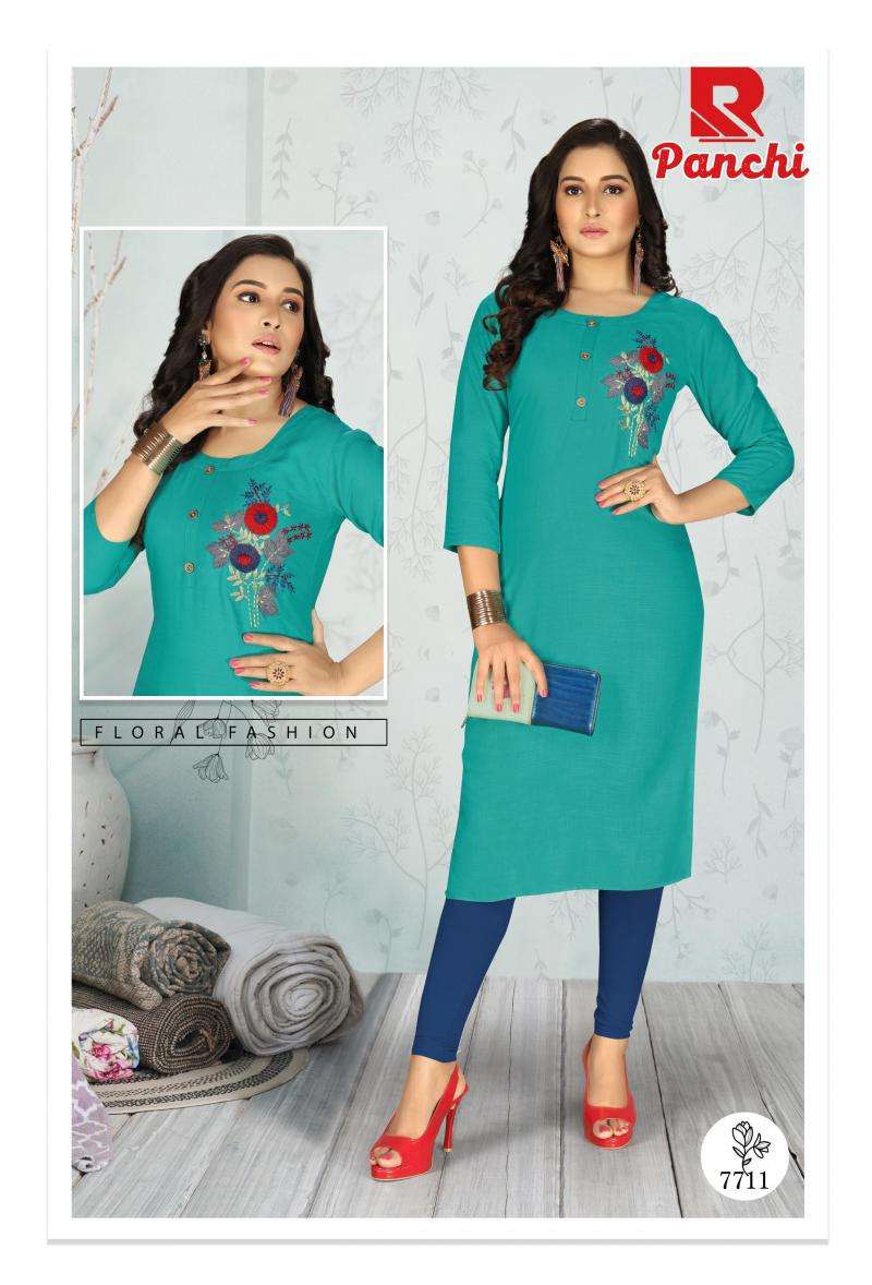 PANCHI BY RAASHI 7701 TO 7712 SERIES DESIGNER STYLISH FANCY COLORFUL BEAUTIFUL PARTY WEAR & ETHNIC WEAR COLLECTION RAYON EMBROIDERY KURTIS AT WHOLESALE PRICE