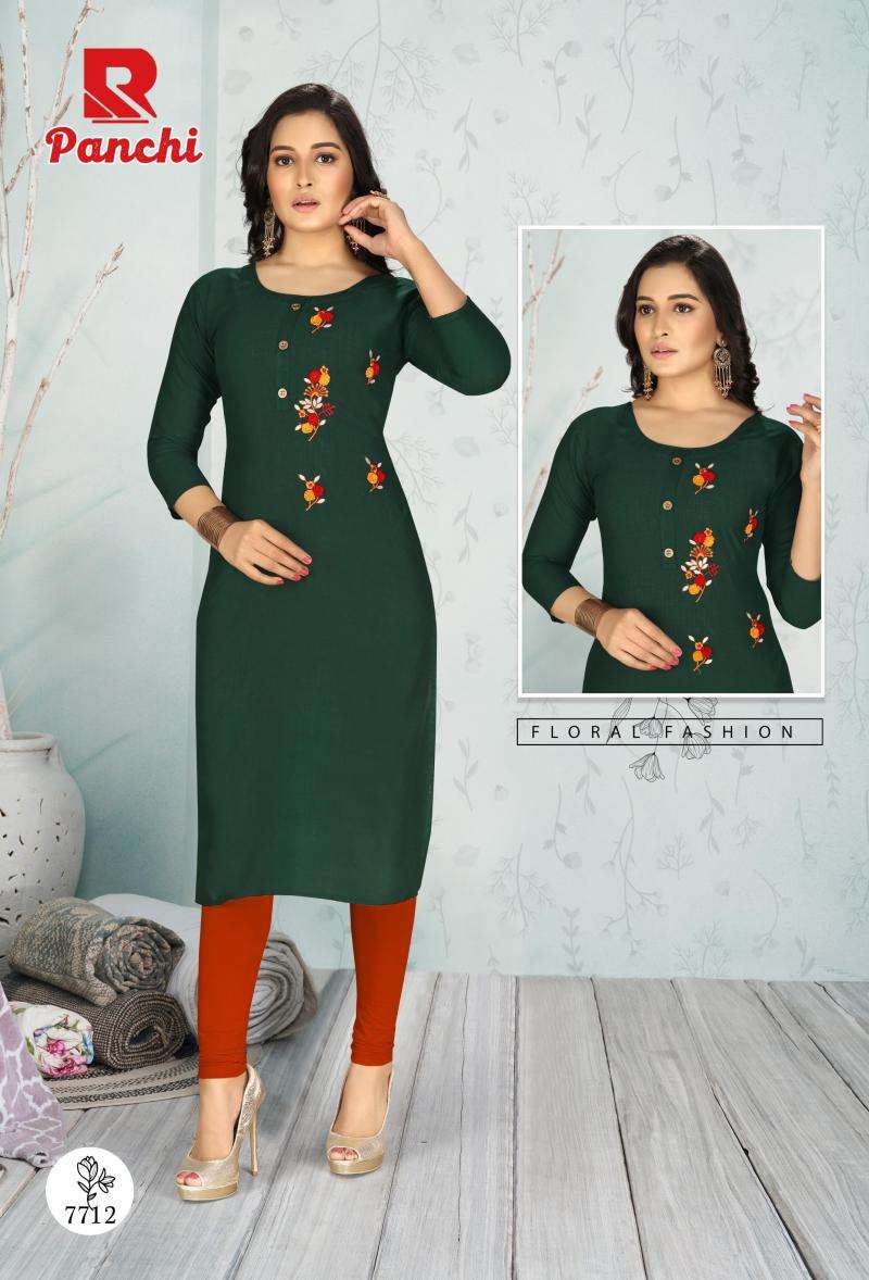 PANCHI BY RAASHI 7701 TO 7712 SERIES DESIGNER STYLISH FANCY COLORFUL BEAUTIFUL PARTY WEAR & ETHNIC WEAR COLLECTION RAYON EMBROIDERY KURTIS AT WHOLESALE PRICE