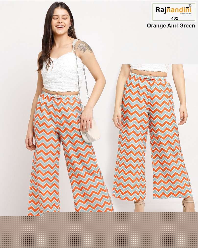PLAZZO VOL-1 BY RAJNANDINI STYLISH FANCY BEAUTIFUL COLORFUL CASUAL WEAR & ETHNIC WEAR PURE COTTON PANTS AT WHOLESALE PRICE