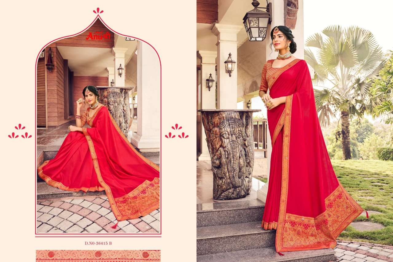 DEBANSHI BY ANUSHREE 36415-A TO 36415-H SERIES INDIAN TRADITIONAL WEAR COLLECTION BEAUTIFUL STYLISH FANCY COLORFUL PARTY WEAR & OCCASIONAL WEAR CHINNON GEORGETTE SAREES AT WHOLESALE PRICE