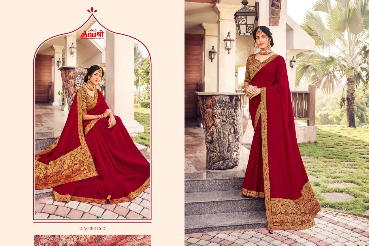 DEBANSHI BY ANUSHREE 36415-A TO 36415-H SERIES INDIAN TRADITIONAL WEAR COLLECTION BEAUTIFUL STYLISH FANCY COLORFUL PARTY WEAR & OCCASIONAL WEAR CHINNON GEORGETTE SAREES AT WHOLESALE PRICE