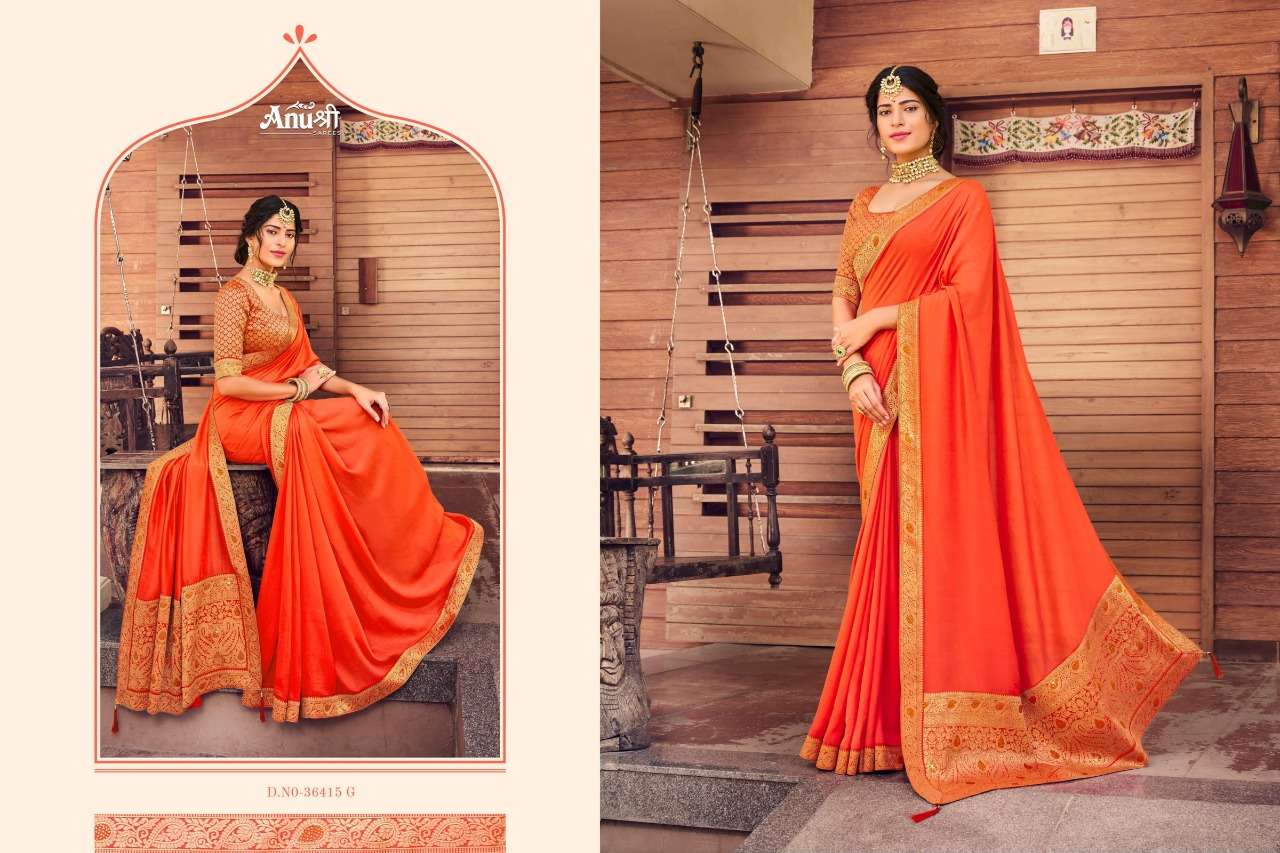 DEBANSHI BY ANUSHREE 36415-A TO 36415-H SERIES INDIAN TRADITIONAL WEAR COLLECTION BEAUTIFUL STYLISH FANCY COLORFUL PARTY WEAR & OCCASIONAL WEAR CHINNON GEORGETTE SAREES AT WHOLESALE PRICE