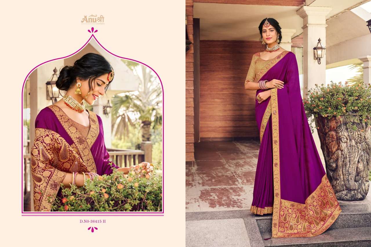 DEBANSHI BY ANUSHREE 36415-A TO 36415-H SERIES INDIAN TRADITIONAL WEAR COLLECTION BEAUTIFUL STYLISH FANCY COLORFUL PARTY WEAR & OCCASIONAL WEAR CHINNON GEORGETTE SAREES AT WHOLESALE PRICE