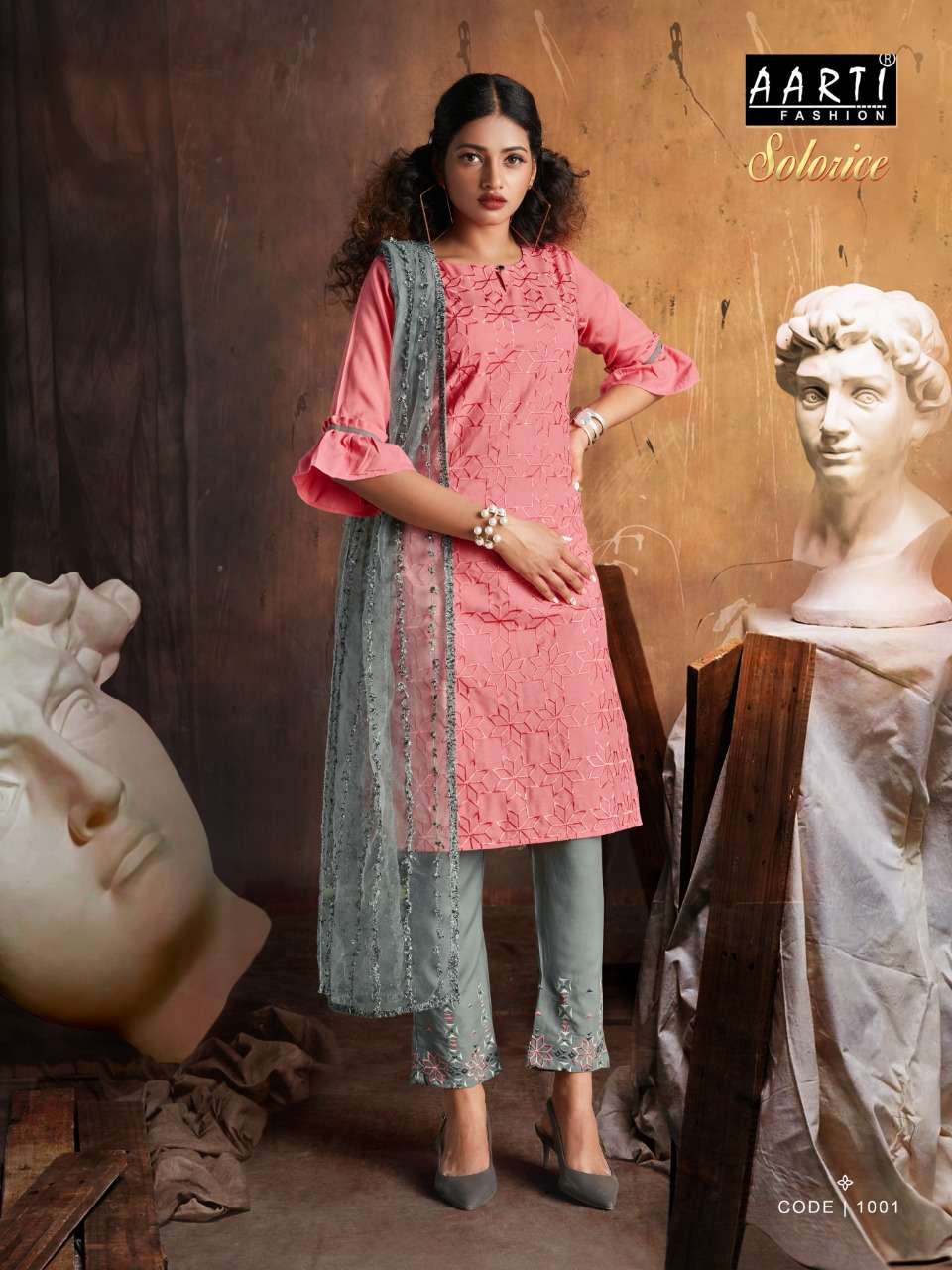 SOLORICE BY AARTI FASHION 1001 TO 1006 SERIES BEAUTIFUL SUITS COLORFUL STYLISH FANCY CASUAL WEAR & ETHNIC WEAR RAYON SLUB EMBROIDERED DRESSES AT WHOLESALE PRICE