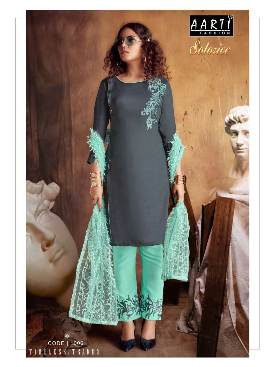 SOLORICE BY AARTI FASHION 1001 TO 1006 SERIES BEAUTIFUL SUITS COLORFUL STYLISH FANCY CASUAL WEAR & ETHNIC WEAR RAYON SLUB EMBROIDERED DRESSES AT WHOLESALE PRICE