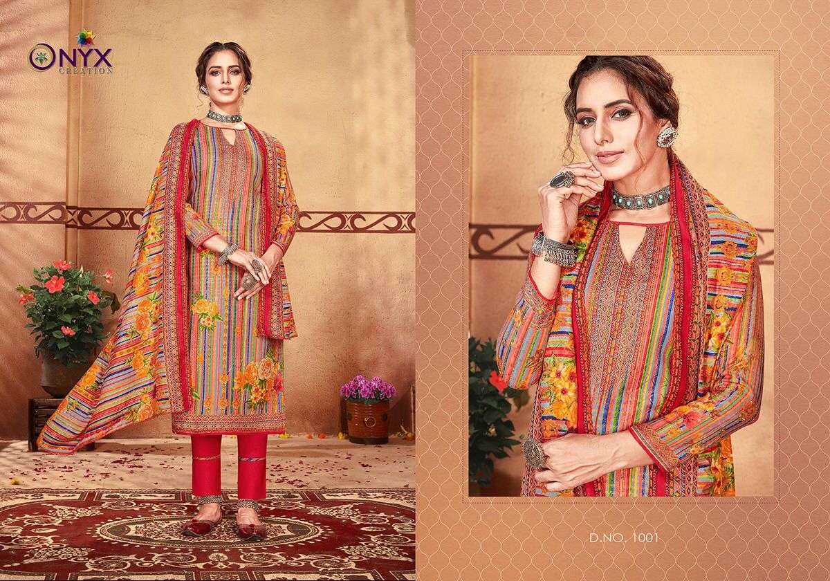 MANNAT BY ONYX 1001 TO 1008 SERIES BEAUTIFUL SUITS COLORFUL STYLISH FANCY CASUAL WEAR & ETHNIC WEAR PURE PASHMINA DIGITAL PRINT DRESSES AT WHOLESALE PRICE