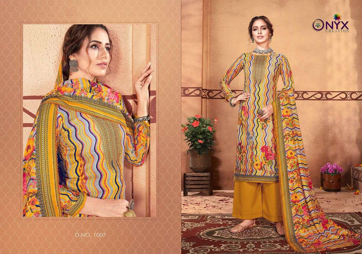 MANNAT BY ONYX 1001 TO 1008 SERIES BEAUTIFUL SUITS COLORFUL STYLISH FANCY CASUAL WEAR & ETHNIC WEAR PURE PASHMINA DIGITAL PRINT DRESSES AT WHOLESALE PRICE