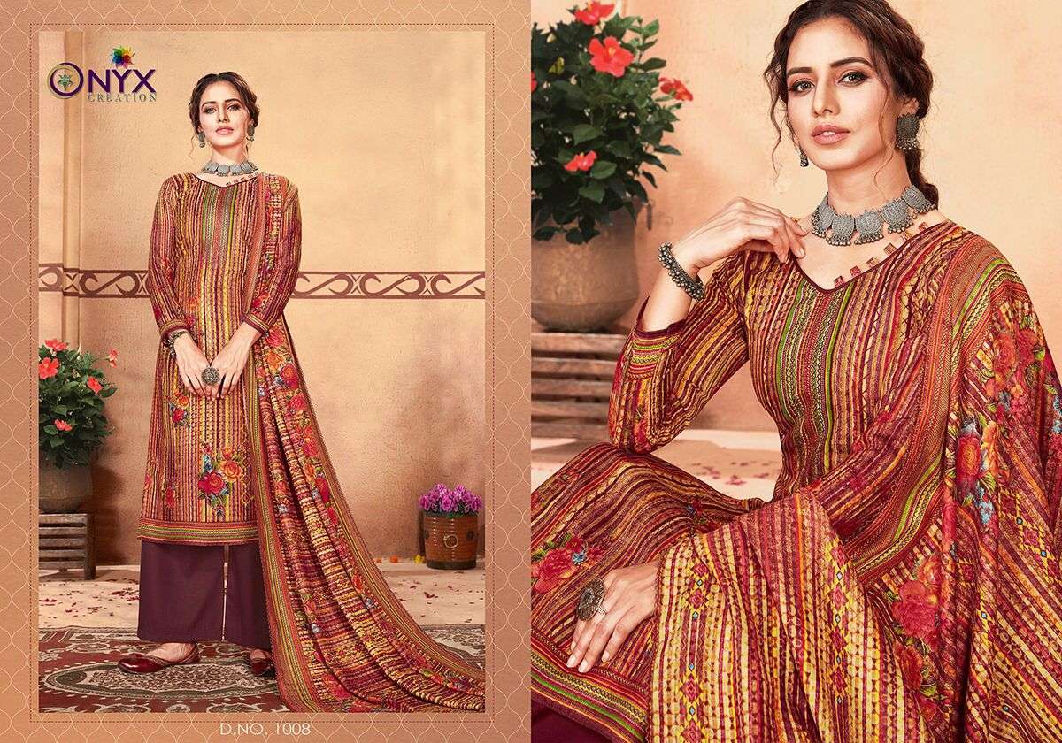 MANNAT BY ONYX 1001 TO 1008 SERIES BEAUTIFUL SUITS COLORFUL STYLISH FANCY CASUAL WEAR & ETHNIC WEAR PURE PASHMINA DIGITAL PRINT DRESSES AT WHOLESALE PRICE