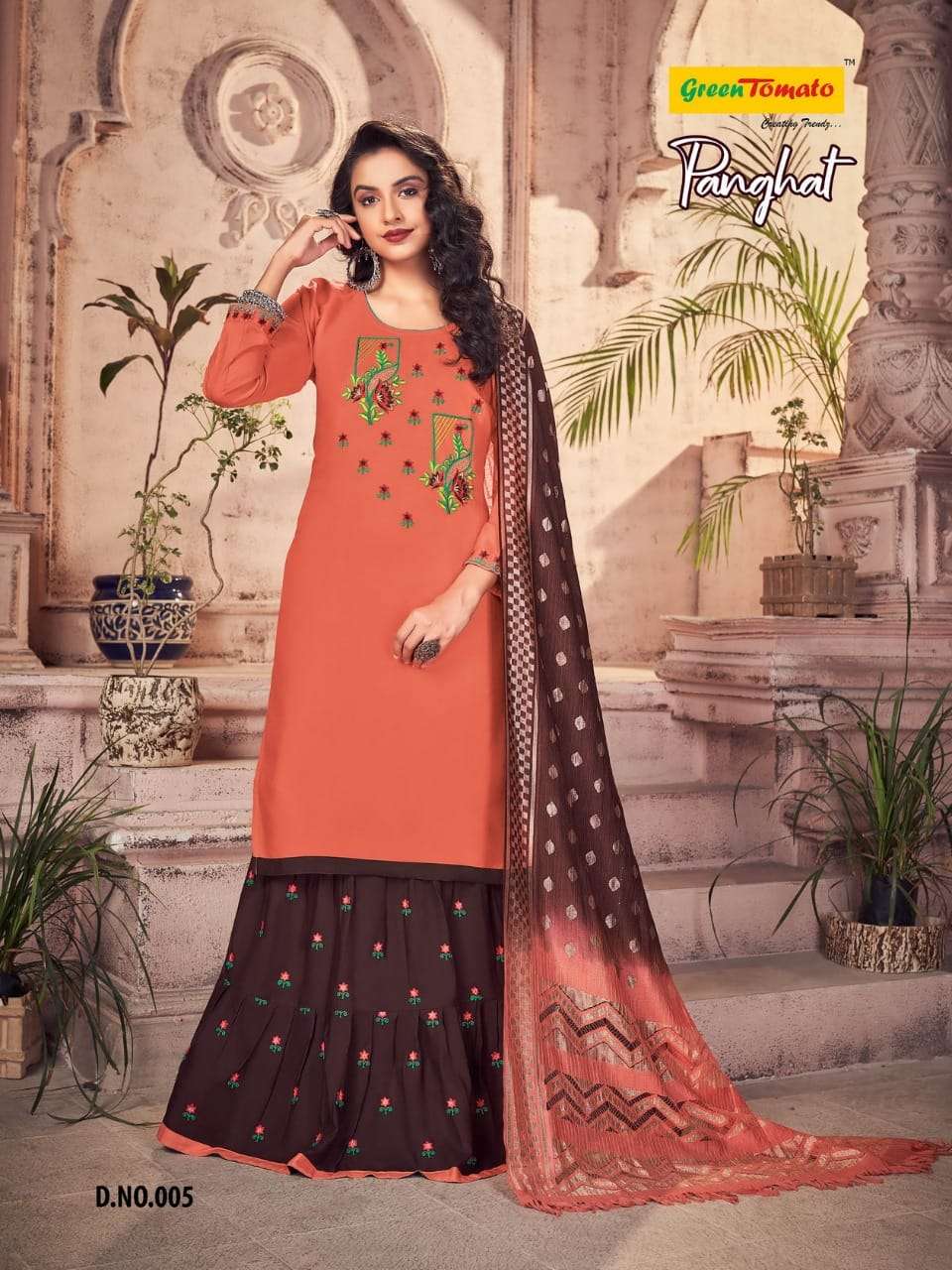 PANGHAT BY GREEN TOMATO 1001 TO 1008 SERIES BEAUTIFUL SUITS COLORFUL STYLISH FANCY CASUAL WEAR & ETHNIC WEAR HEAVY RAYON EMBROIDERED DRESSES AT WHOLESALE PRICE