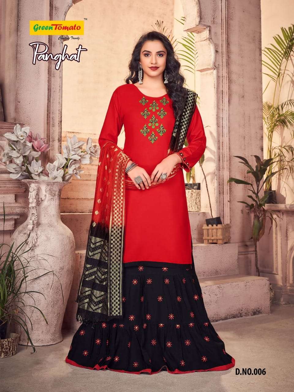 PANGHAT BY GREEN TOMATO 1001 TO 1008 SERIES BEAUTIFUL SUITS COLORFUL STYLISH FANCY CASUAL WEAR & ETHNIC WEAR HEAVY RAYON EMBROIDERED DRESSES AT WHOLESALE PRICE