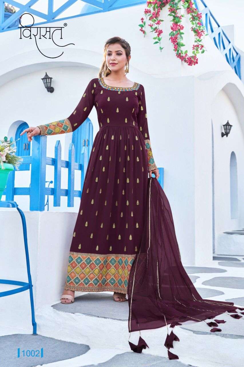 RESHAM BY VIRASAT 1001 TO 1006 SERIES BEAUTIFUL SUITS COLORFUL STYLISH FANCY CASUAL WEAR & ETHNIC WEAR GEORGETTE EMBROIDERED DRESSES AT WHOLESALE PRICE