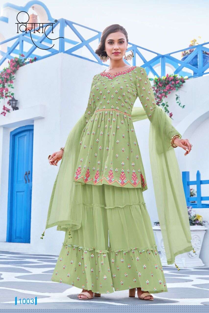 RESHAM BY VIRASAT 1001 TO 1006 SERIES BEAUTIFUL SUITS COLORFUL STYLISH FANCY CASUAL WEAR & ETHNIC WEAR GEORGETTE EMBROIDERED DRESSES AT WHOLESALE PRICE