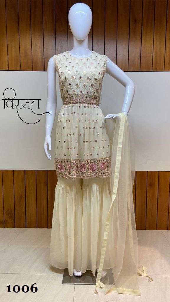 RESHAM BY VIRASAT 1001 TO 1006 SERIES BEAUTIFUL SUITS COLORFUL STYLISH FANCY CASUAL WEAR & ETHNIC WEAR GEORGETTE EMBROIDERED DRESSES AT WHOLESALE PRICE