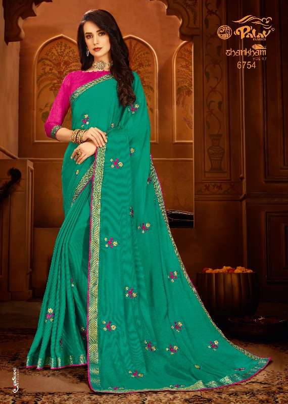 SHANKHAM VOL-17 NX BY PALAV INDIAN TRADITIONAL WEAR COLLECTION BEAUTIFUL STYLISH FANCY COLORFUL PARTY WEAR & OCCASIONAL WEAR CHIFFON SAREES AT WHOLESALE PRICE