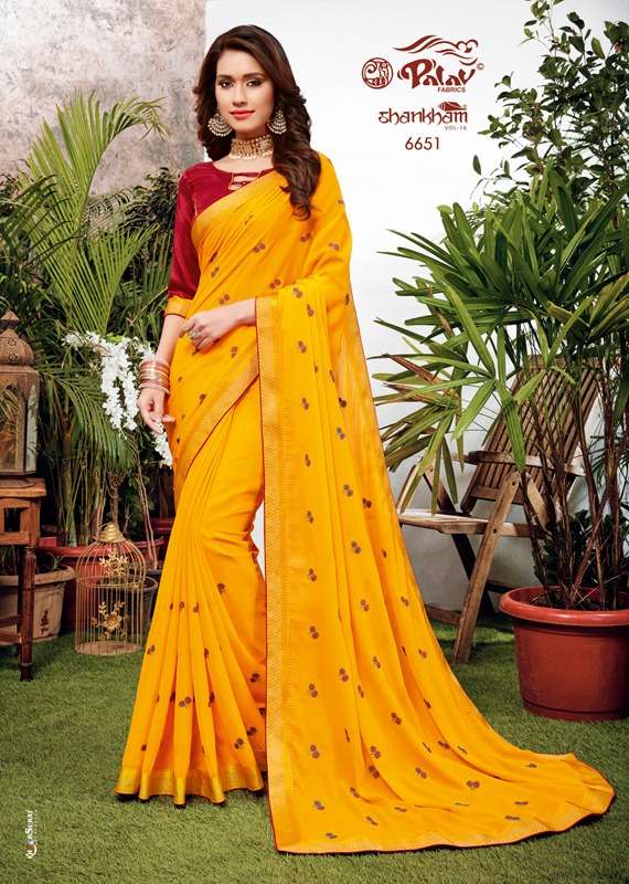 SHANKHAM VOL-16 NX BY PALAV INDIAN TRADITIONAL WEAR COLLECTION BEAUTIFUL STYLISH FANCY COLORFUL PARTY WEAR & OCCASIONAL WEAR CHIFFON SAREES AT WHOLESALE PRICE
