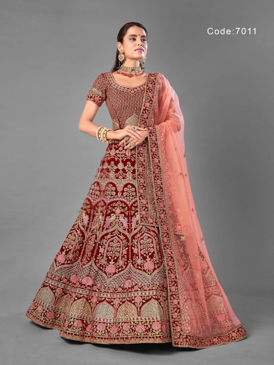 ARYA VOL-18 BY ARYA DESIGNS 7001 TO 7012 SERIES DESIGNER BEAUTIFUL WEDDING COLLECTION OCCASIONAL WEAR & PARTY WEAR VELVET LEHENGAS AT WHOLESALE PRICE