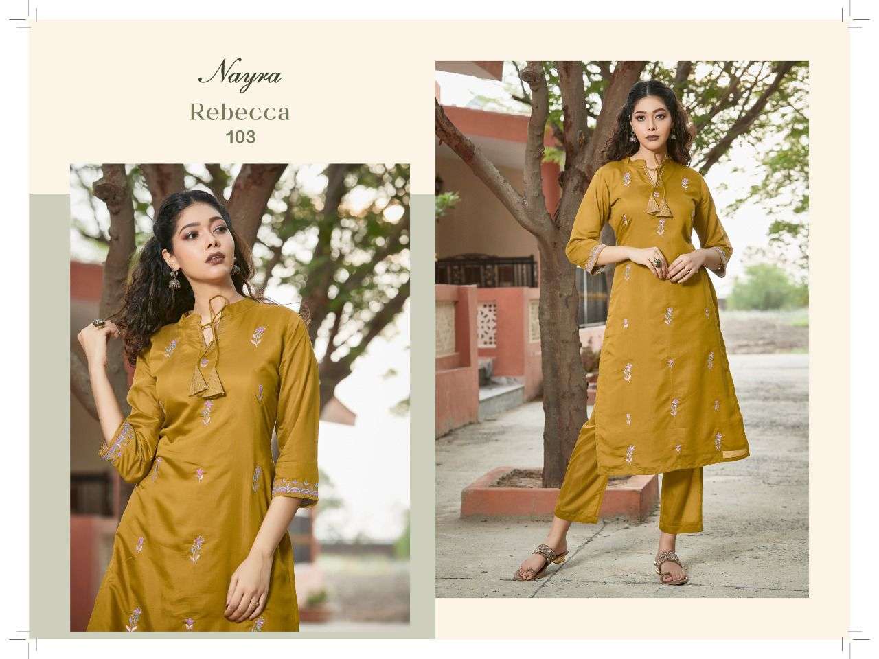REBECCA BY NAYRA 101 TO 108 SERIES DESIGNER STYLISH FANCY COLORFUL BEAUTIFUL PARTY WEAR & ETHNIC WEAR COLLECTION CHANDERI SILK KURTIS WITH BOTTOM AT WHOLESALE PRICE