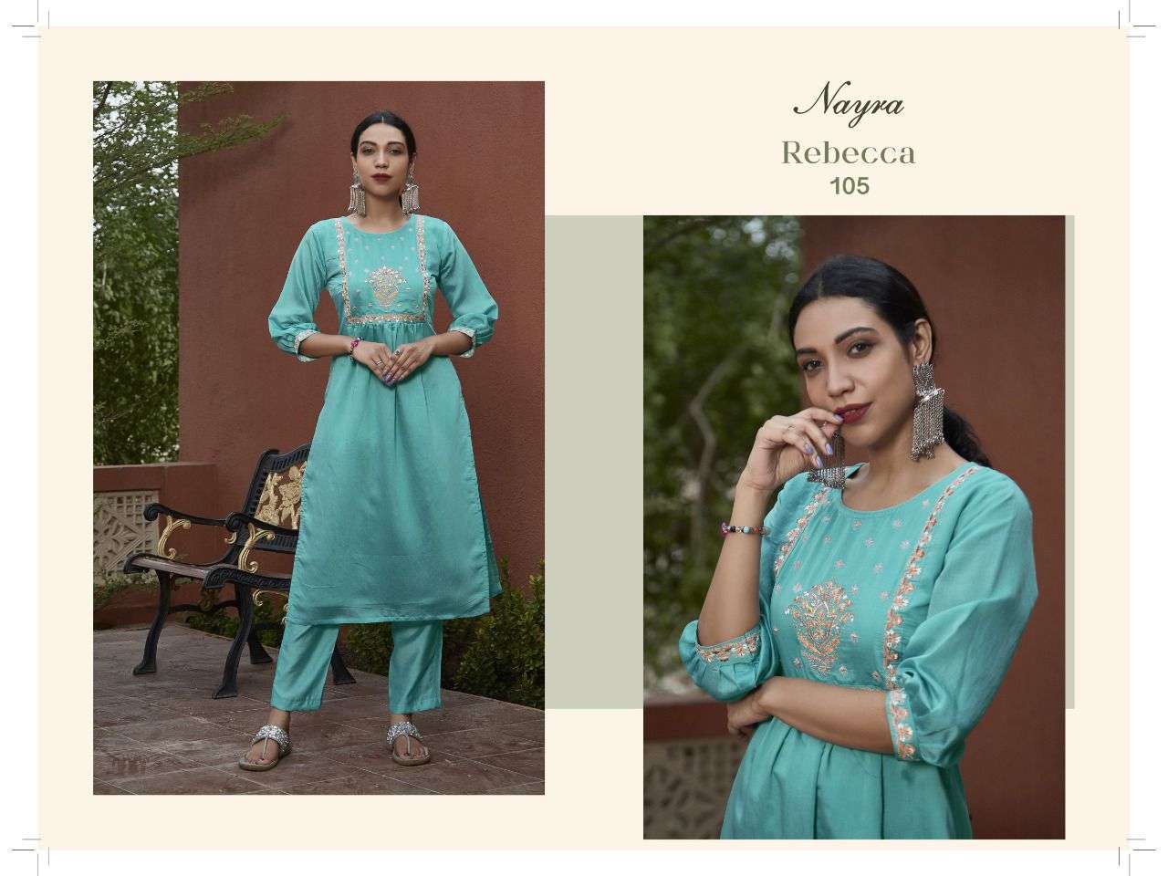 REBECCA BY NAYRA 101 TO 108 SERIES DESIGNER STYLISH FANCY COLORFUL BEAUTIFUL PARTY WEAR & ETHNIC WEAR COLLECTION CHANDERI SILK KURTIS WITH BOTTOM AT WHOLESALE PRICE