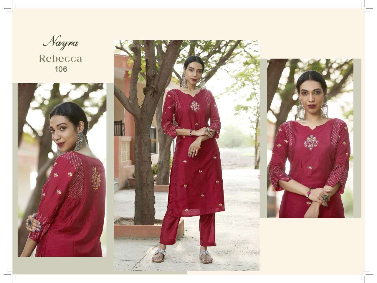 REBECCA BY NAYRA 101 TO 108 SERIES DESIGNER STYLISH FANCY COLORFUL BEAUTIFUL PARTY WEAR & ETHNIC WEAR COLLECTION CHANDERI SILK KURTIS WITH BOTTOM AT WHOLESALE PRICE