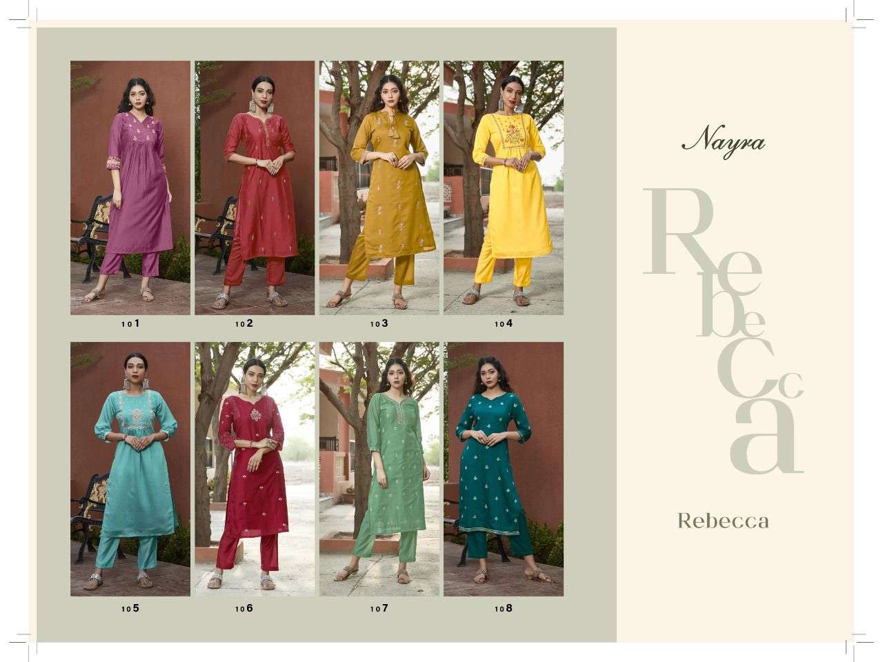 REBECCA BY NAYRA 101 TO 108 SERIES DESIGNER STYLISH FANCY COLORFUL BEAUTIFUL PARTY WEAR & ETHNIC WEAR COLLECTION CHANDERI SILK KURTIS WITH BOTTOM AT WHOLESALE PRICE