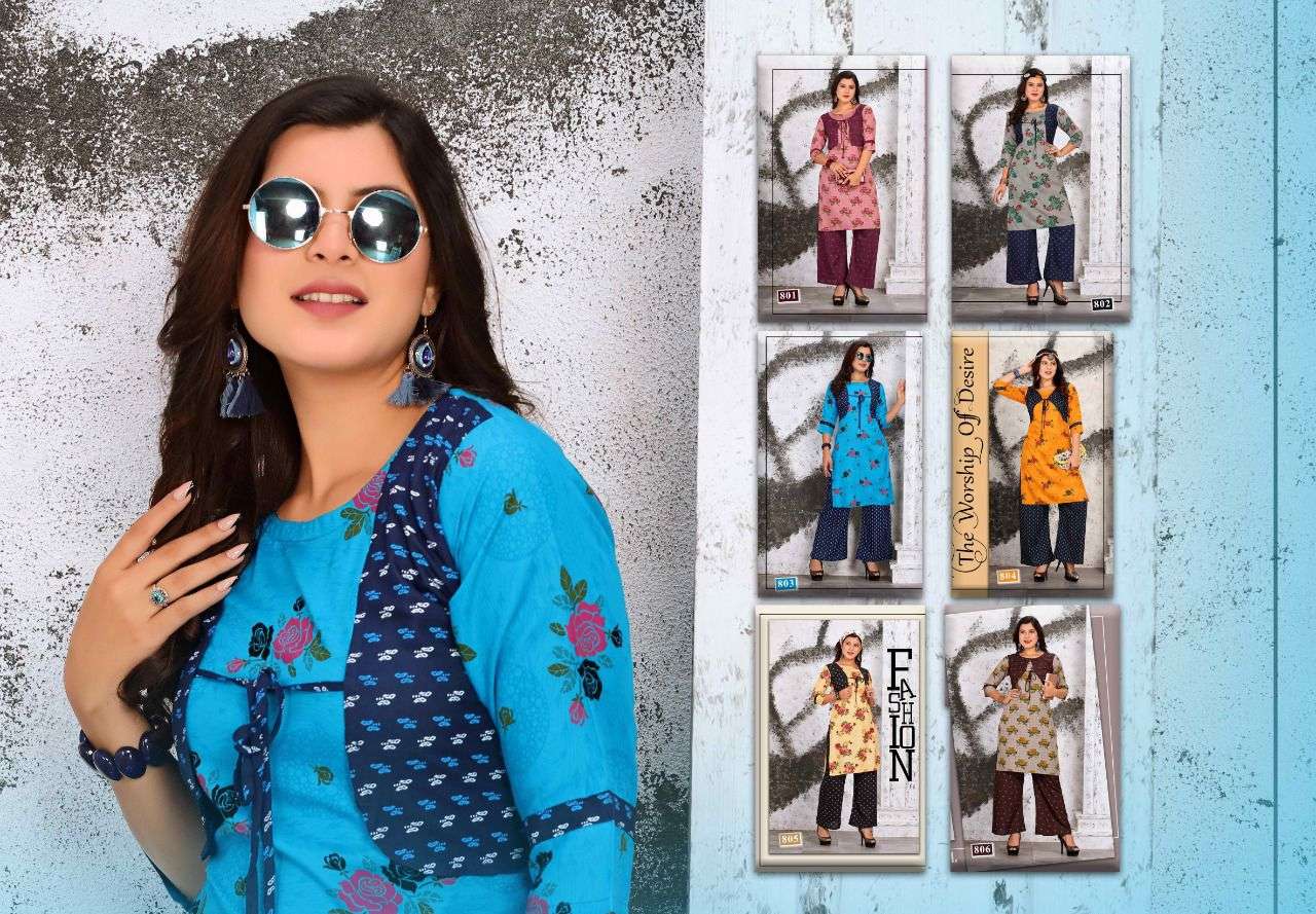 TIP TOP VOL-42 BY TRENDY 801 TO 806 SERIES DESIGNER STYLISH FANCY COLORFUL BEAUTIFUL PARTY WEAR & ETHNIC WEAR COLLECTION RAYON PRINT KURTIS WITH BOTTOM AT WHOLESALE PRICE