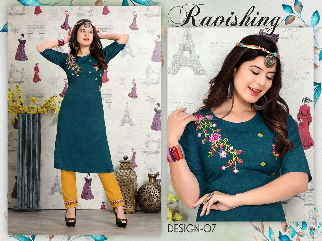 UNIQUE VOL-2 BY TRENDY 01 TO 08 SERIES DESIGNER STYLISH FANCY COLORFUL BEAUTIFUL PARTY WEAR & ETHNIC WEAR COLLECTION RAYON EMBROIDERY KURTIS WITH BOTTOM AT WHOLESALE PRICE