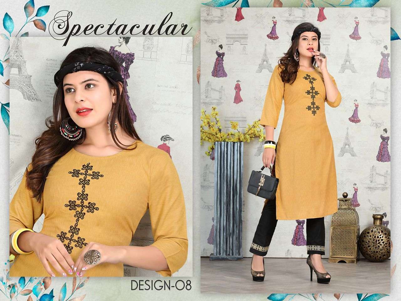 UNIQUE VOL-2 BY TRENDY 01 TO 08 SERIES DESIGNER STYLISH FANCY COLORFUL BEAUTIFUL PARTY WEAR & ETHNIC WEAR COLLECTION RAYON EMBROIDERY KURTIS WITH BOTTOM AT WHOLESALE PRICE