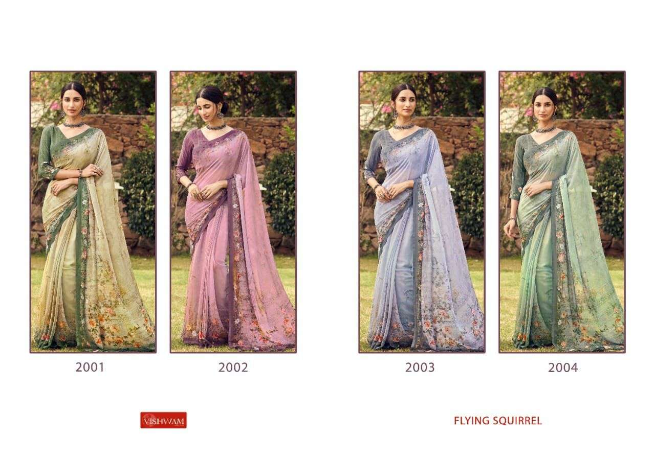 FLYING SQUIRREL BY VISHWAM 2001 TO 2004 SERIES INDIAN TRADITIONAL WEAR COLLECTION BEAUTIFUL STYLISH FANCY COLORFUL PARTY WEAR & OCCASIONAL WEAR GEORGETTE SAREES AT WHOLESALE PRICE