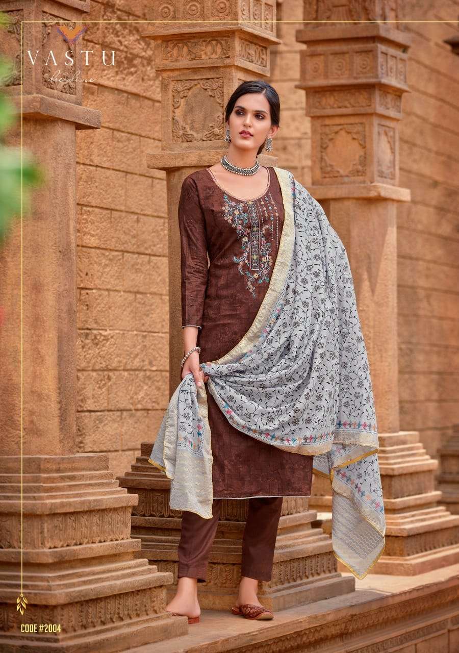 MALHAR VOL-2 BY VASTU TEX 2001 TO 2010 SERIES BEAUTIFUL SUITS COLORFUL STYLISH FANCY CASUAL WEAR & ETHNIC WEAR SATIN COTTON PRINT WITH WORK DRESSES AT WHOLESALE PRICE