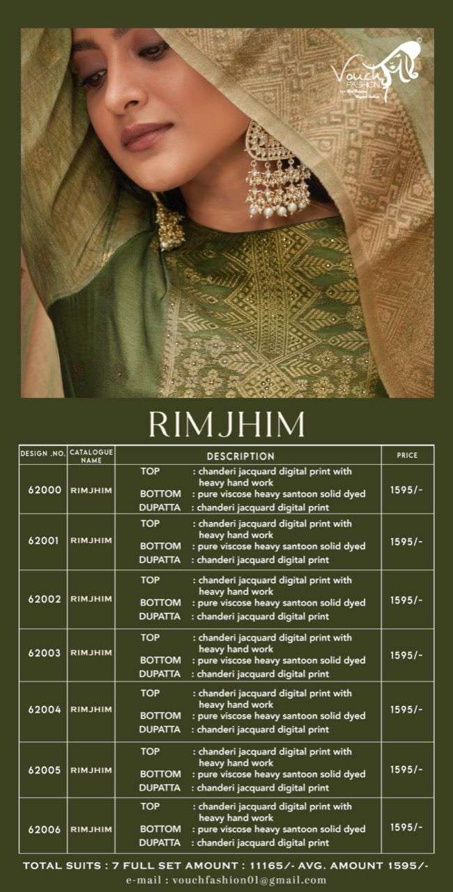 Rimjhim By Vouche 62000 To 62006 Series Beautiful Festive Suits Colorful Stylish Fancy Casual Wear & Ethnic Wear Chanderi Jacquard Dresses At Wholesale Price