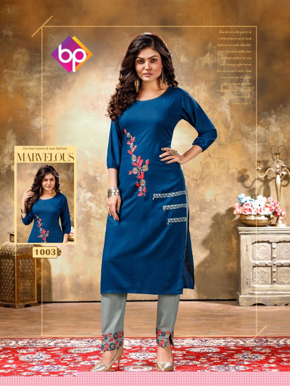 MASHAKALI BY BP 1001 TO 1008 SERIES STYLISH FANCY BEAUTIFUL COLORFUL CASUAL WEAR & ETHNIC WEAR RAYON SLUB EMBROIDERED KURTIS WITH BOTTOM AT WHOLESALE PRICE